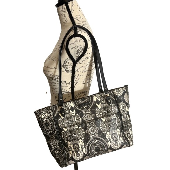 Sakroots Black White Mandala Print Tote Shoulder Bag Large Boho Purse - Picture 1 of 16